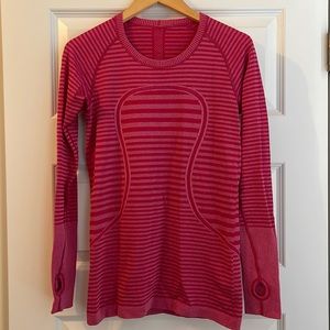 Lululemon Swiftly Tech Long Sleeve Pink Stripe Heathered Berry Rumble